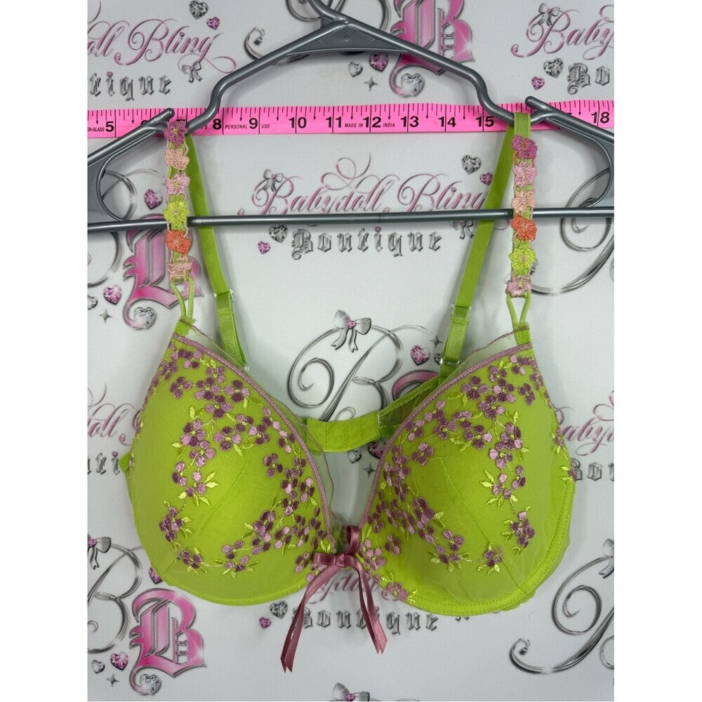 Bra embroidery flowers bow ribbon Lime Green Floral Embroidered Bra